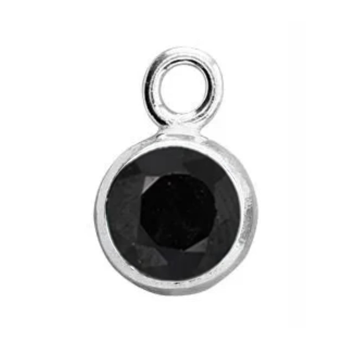 Jet Black Charm, CZ with Sterling Silver Bezel