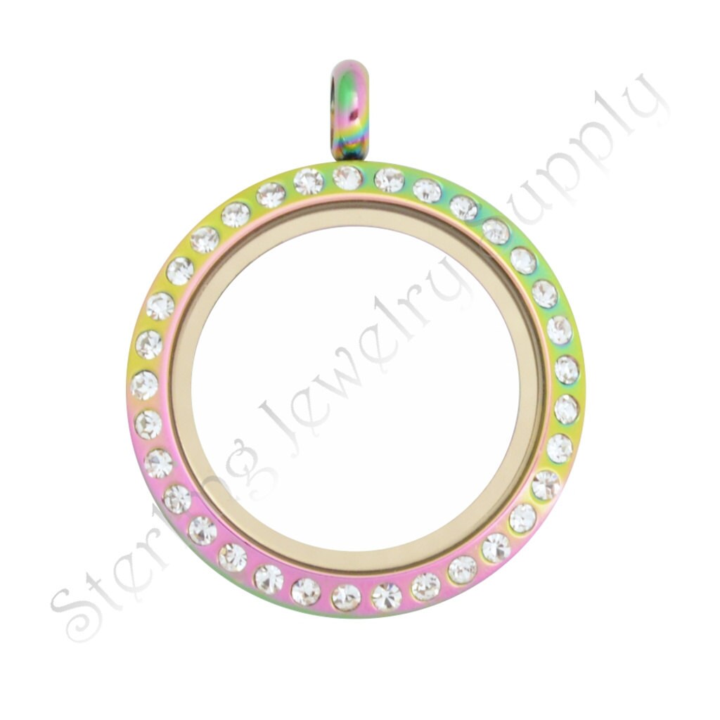 25mm Magnetic Multicolor Stainless Steel Floating Locket with Crystals