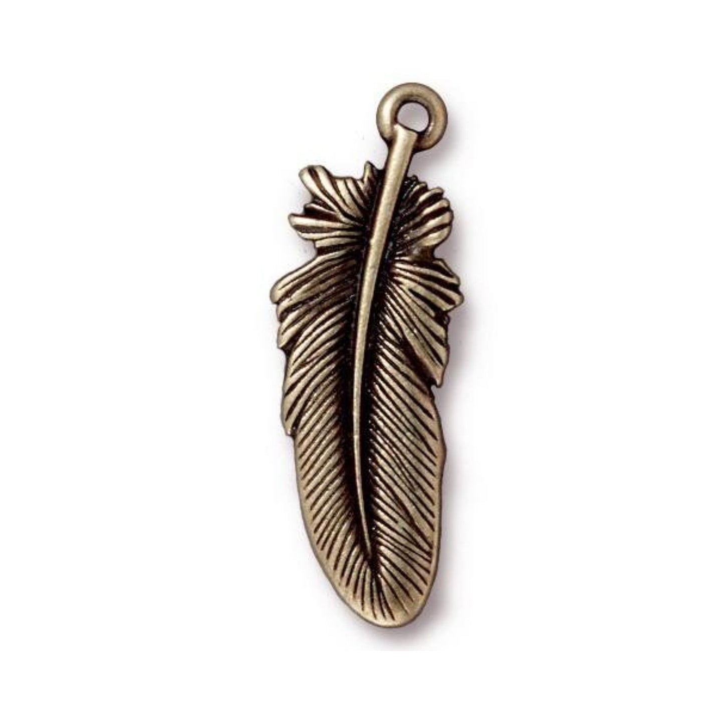 TierraCast Large Feather Charm, Brass Ox