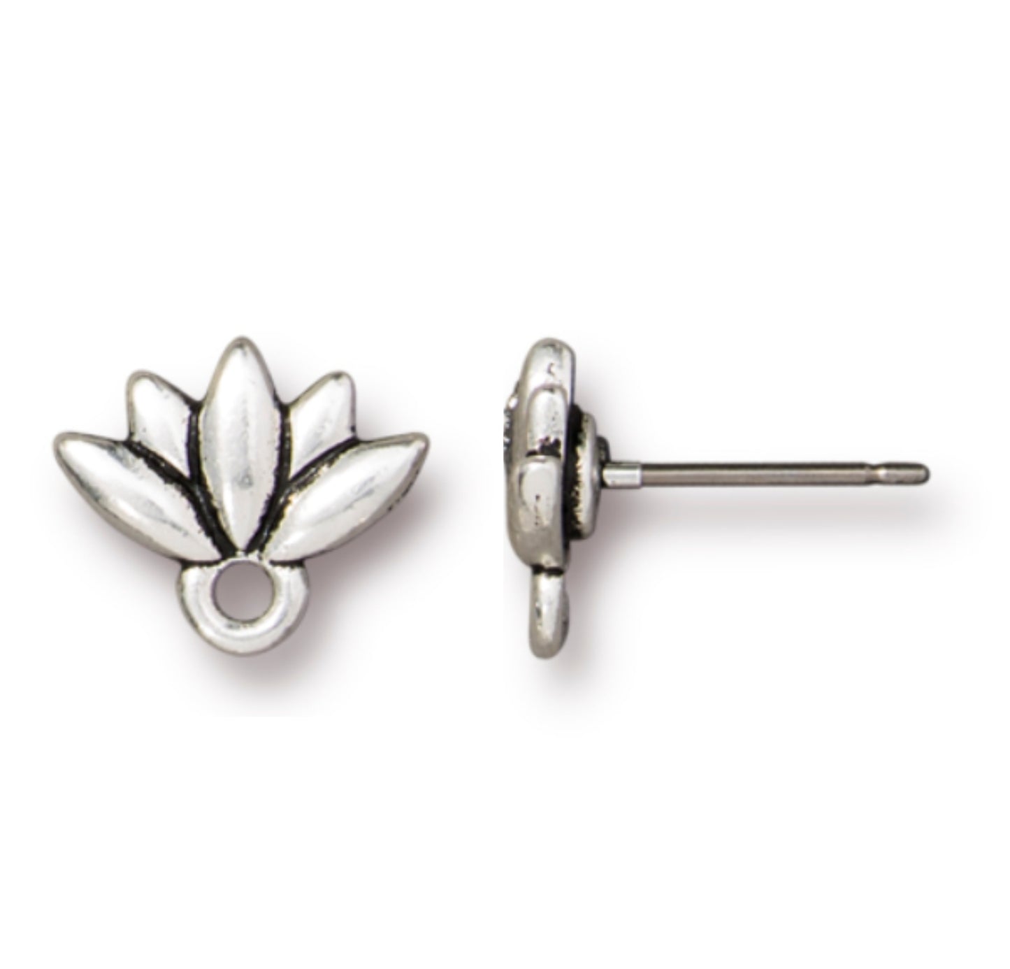 TierraCast Lotus Earring Post, Antique Silver