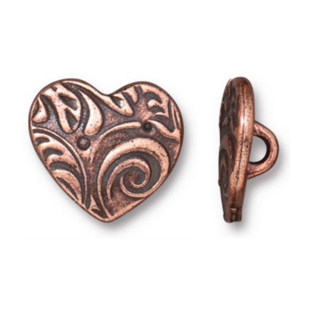 TierraCast AMOR heart button, Brass Ox
