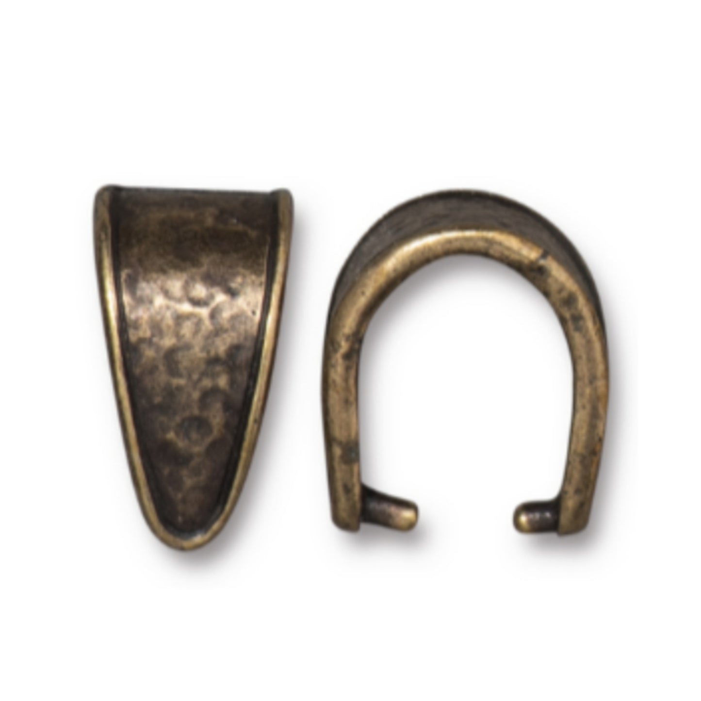 TierraCast 15mm Hammertone Pinch Bail, Brass Ox Plate