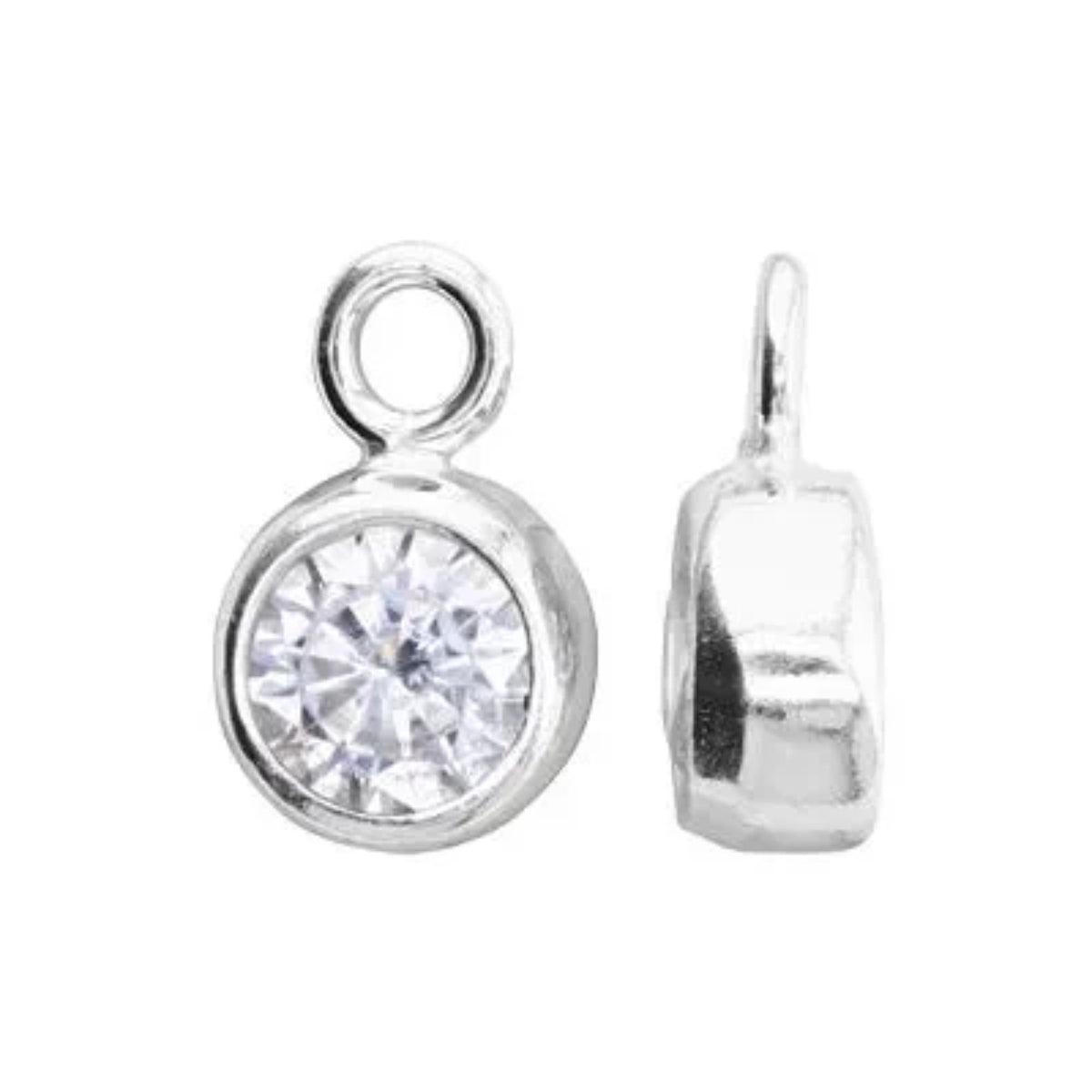 April Birthstone Charm, CZ with Sterling Silver Bezel
