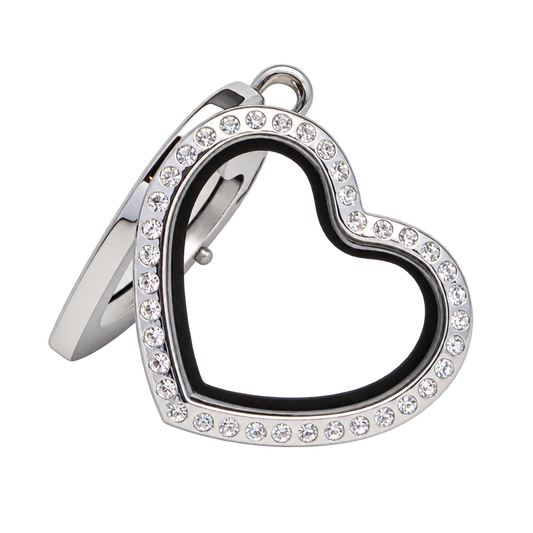 Heart floating locket, angled view, background removed