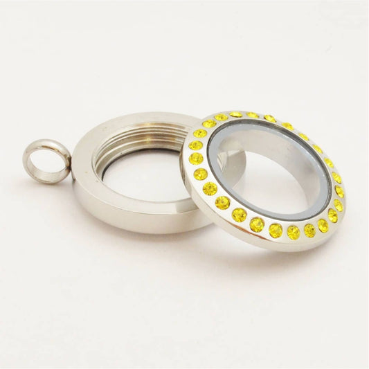 20mm Citrine Crystal Twist Stainless Steel Floating Locket