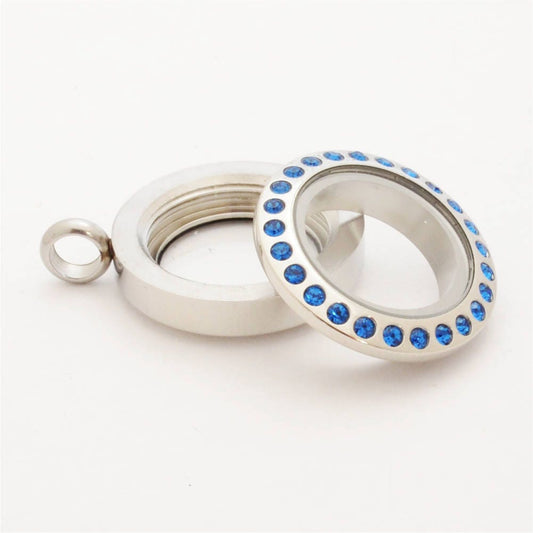 20mm Capri Blue Crystal Twist Stainless Steel Floating Locket