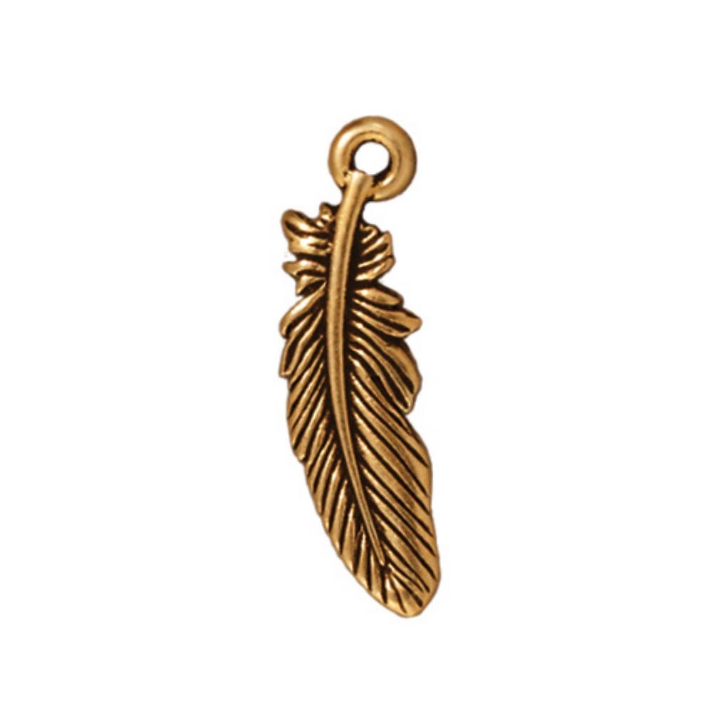 TierraCast Small Feather Charm, Antique Gold