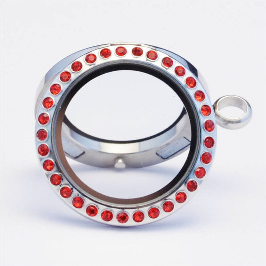 25mm Magnetic Red Crystal Stainless Steel Floating Locket