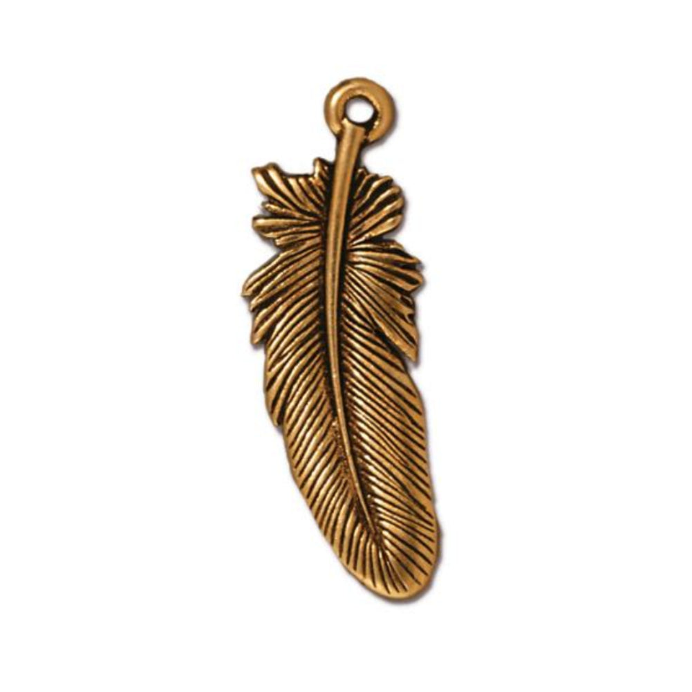 TierraCast Large Feather Charm, Antique Gold