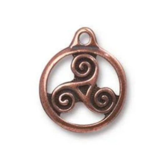 TIerraCast Small Triskele Charm, Antique Copper