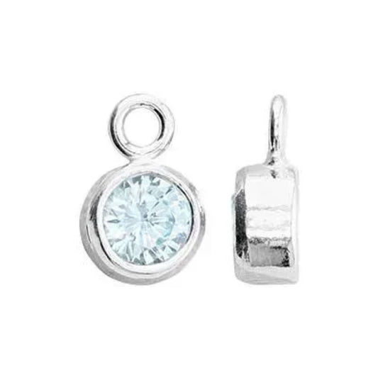 March Birthstone Charm, CZ with Sterling Silver Bezel