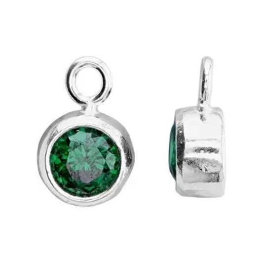 May Birthstone Charm, CZ with Sterling Silver Bezel