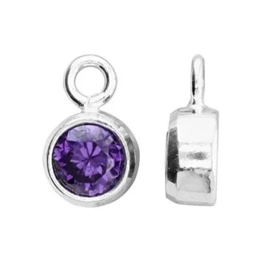 February Birthstone Charm, CZ with Sterling Silver Bezel
