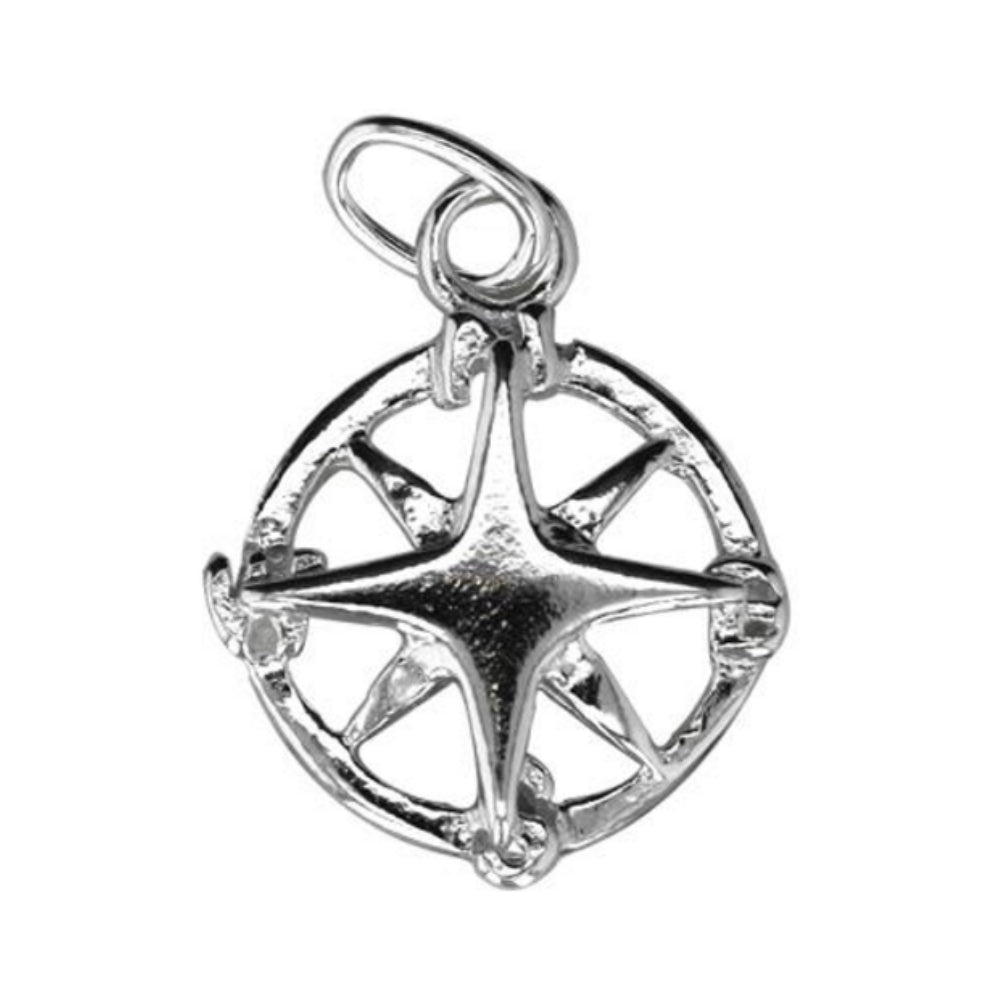 Sterling Silver Compass Charm, 12.5 x 15.5mm