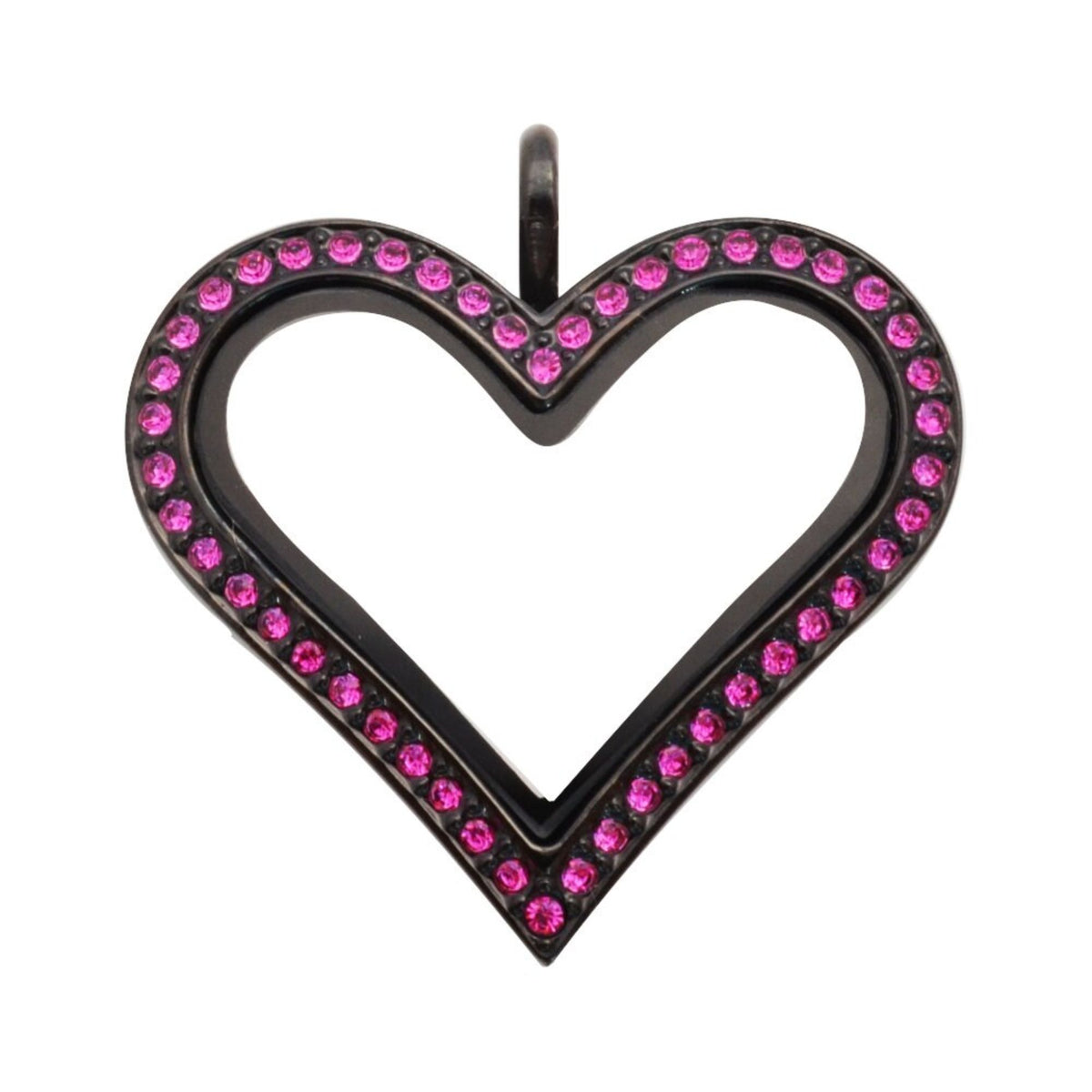 Black Heart Floating Locket, Stainless Steel with Amethyst Crystals