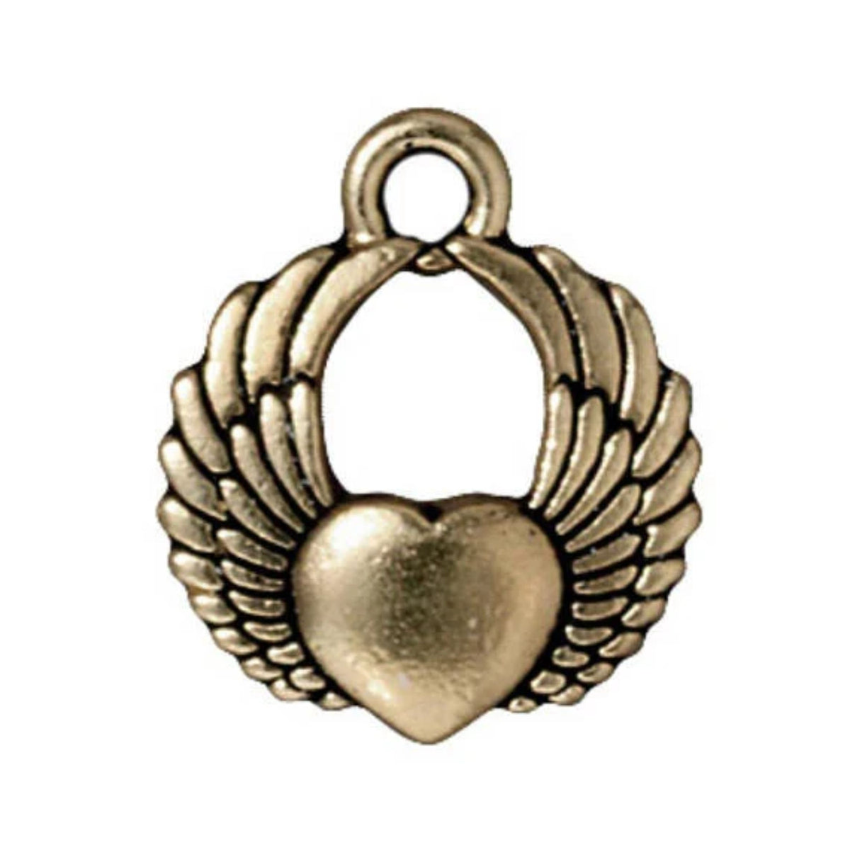 TierraCast Winged Heart Charm, Brass Ox