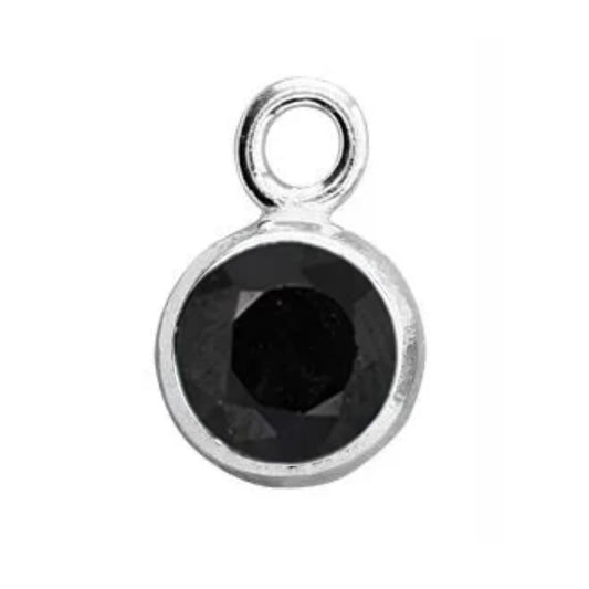 Jet Black Charm, CZ with Sterling Silver Bezel