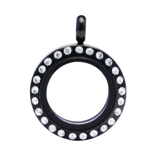 20mm Twist Black Stainless Steel Floating Locket with Crystals