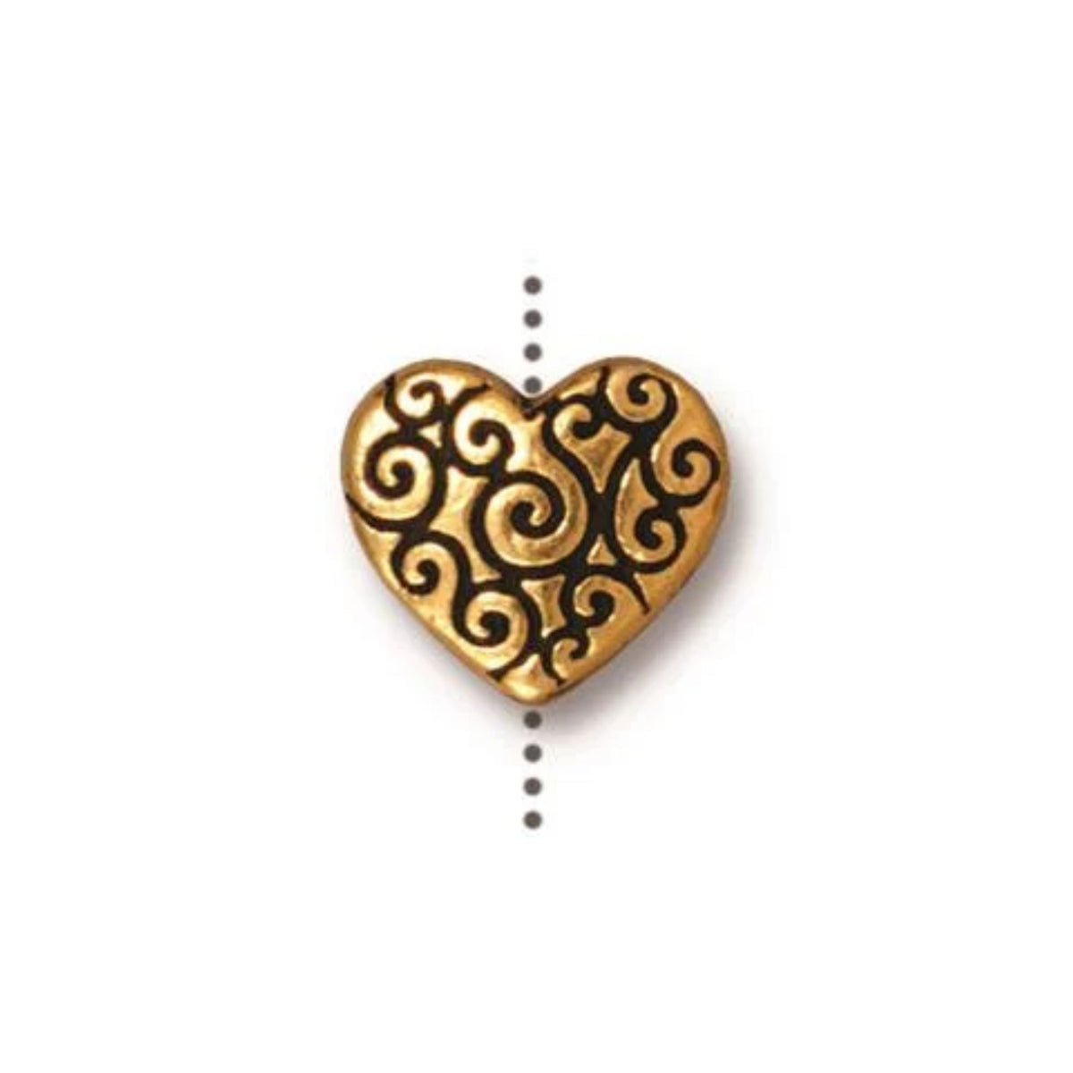 TierraCast Heart Scroll Bead, Antique Gold