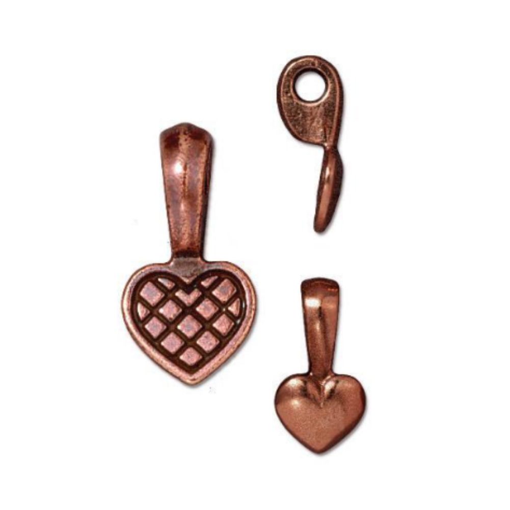 Heart Glue-On Bail, Antique Copper