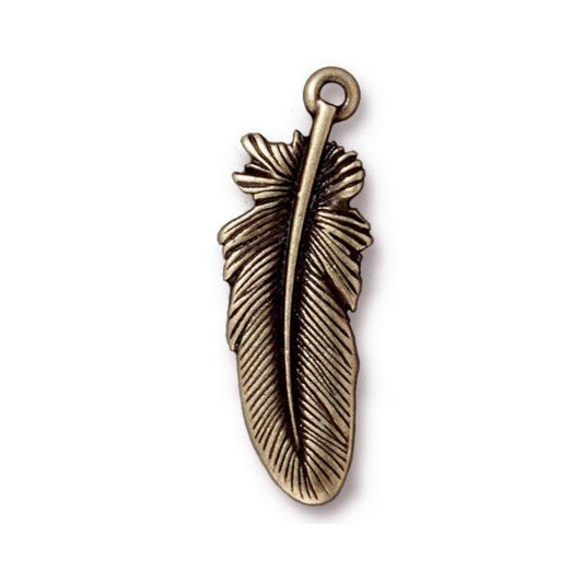 TierraCast Large Feather Charm, Brass Ox