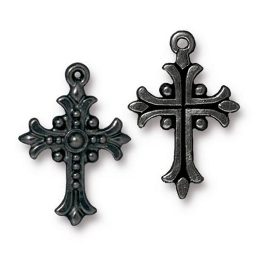TierraCast Fleur Cross Charm, Black