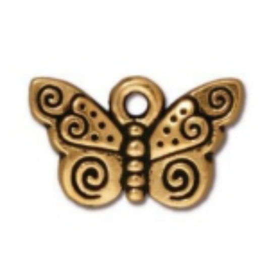 TierraCast Spiral Butterfly Charm, Antique Gold