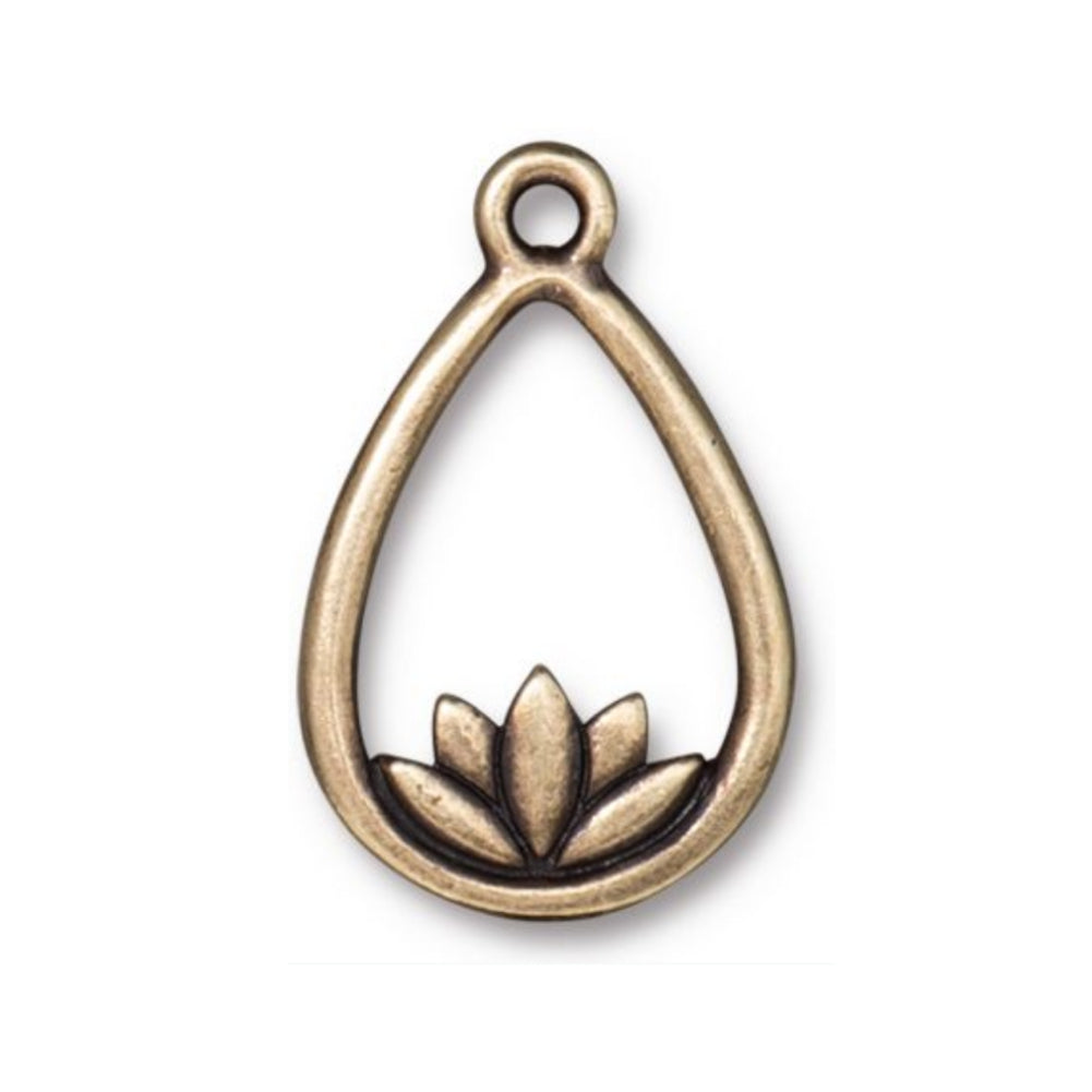 TierraCast Lotus Teardrop Charm, Brass Ox