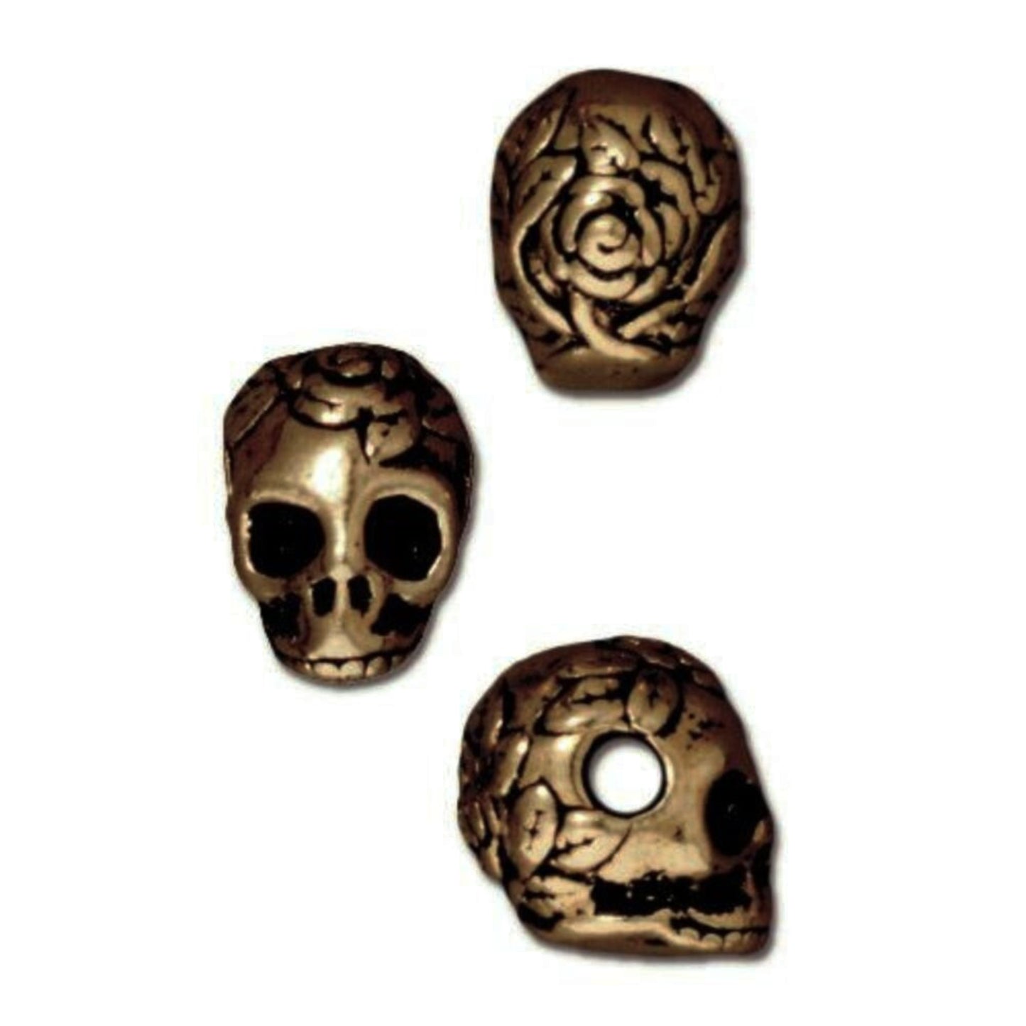 TierraCast Large Hole Skull Bead, Brass Ox