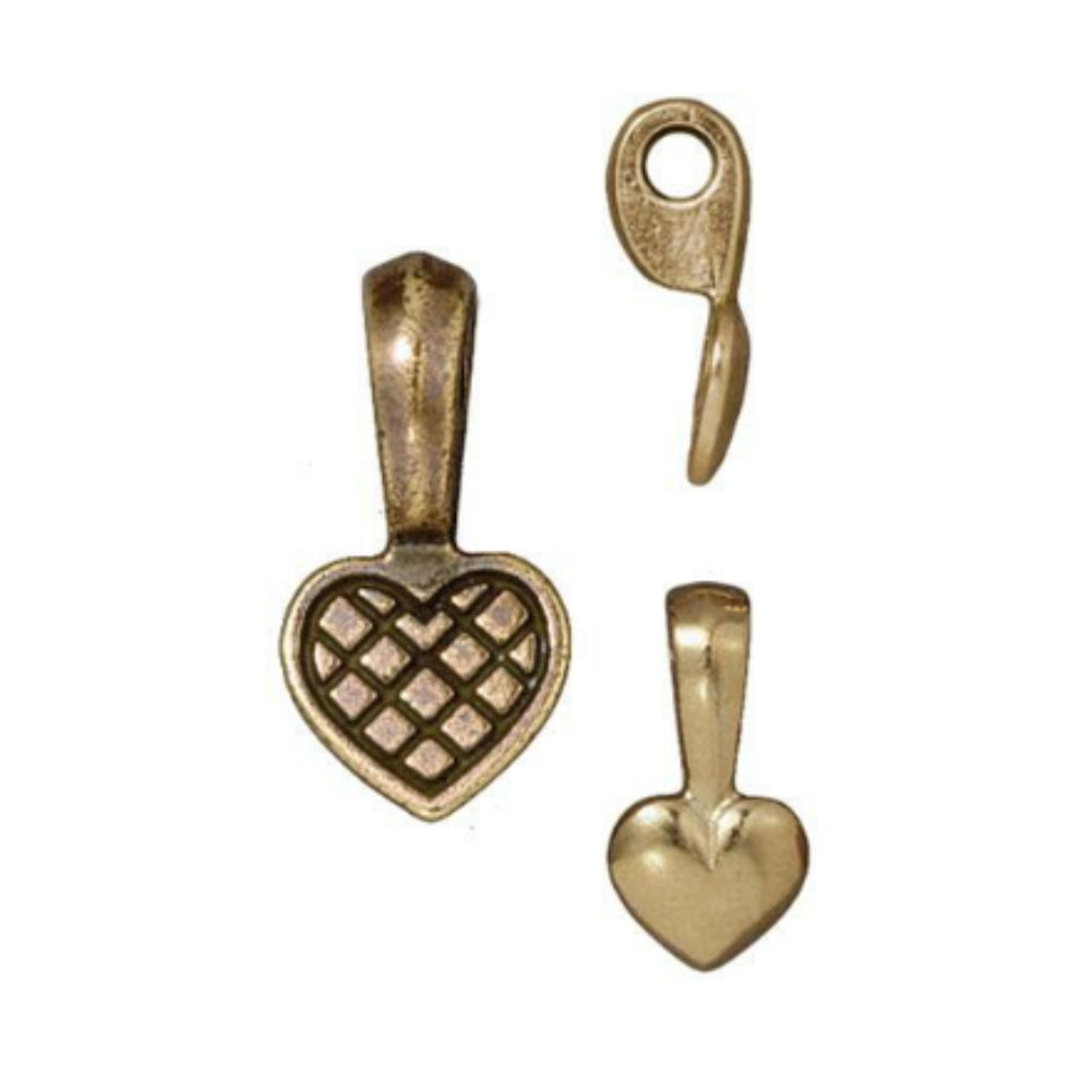 Heart Glue-On Bail, TierraCast Brass Ox