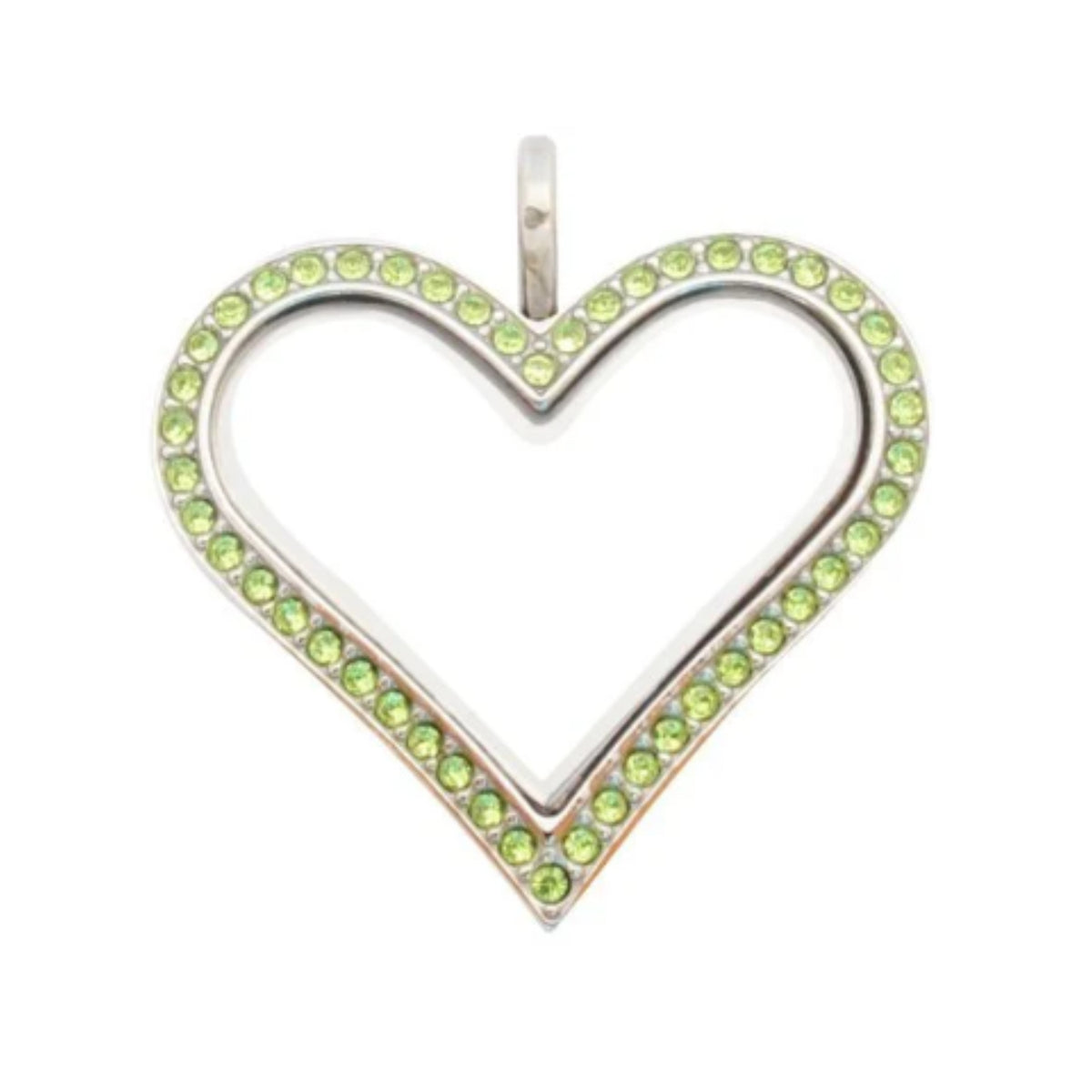 Sharp Heart Stainless Steel Floating Locket with Peridot Crystals