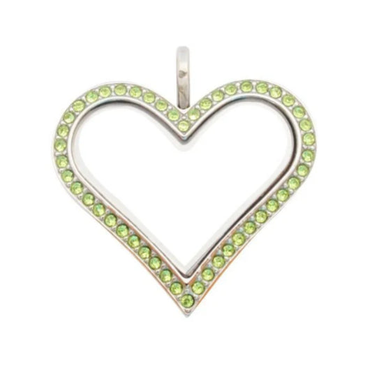 Sharp Heart Stainless Steel Floating Locket with Peridot Crystals