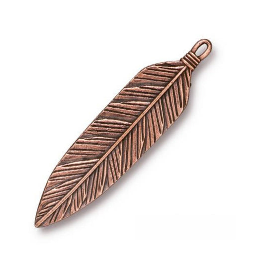 TierraCast 3 Inch Feather Pendant, Antique Copper