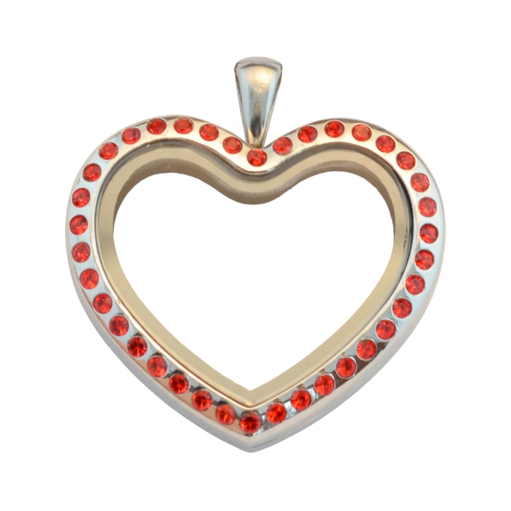 Heart Stainless Steel Floating Locket with Red Crystals