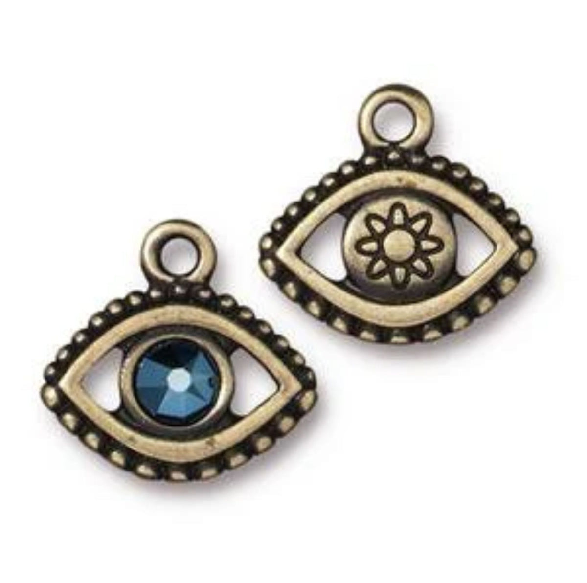 TierraCast Evil Eye Charm with Metallic Blue SS20 Crystal, Brass Ox