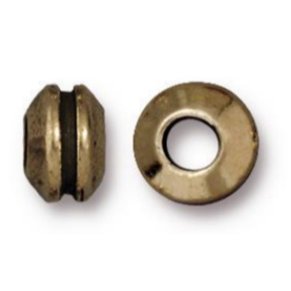 TierraCast Grooved Large Hole Bead, Brass Ox