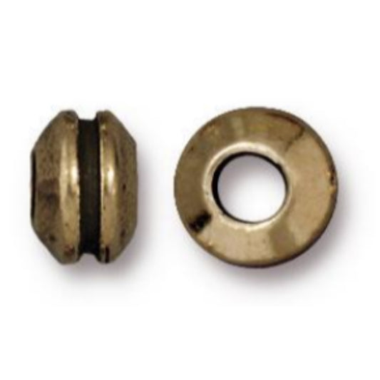 TierraCast Grooved Large Hole Bead, Brass Ox