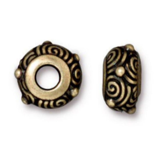 TierraCast Spiral Euro Bead, Brass Ox