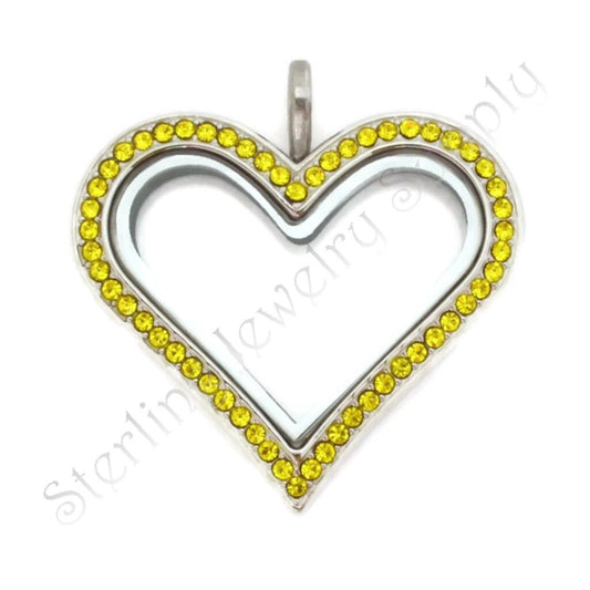 Sharp Heart Stainless Steel Floating Locket with Citrine Crystals