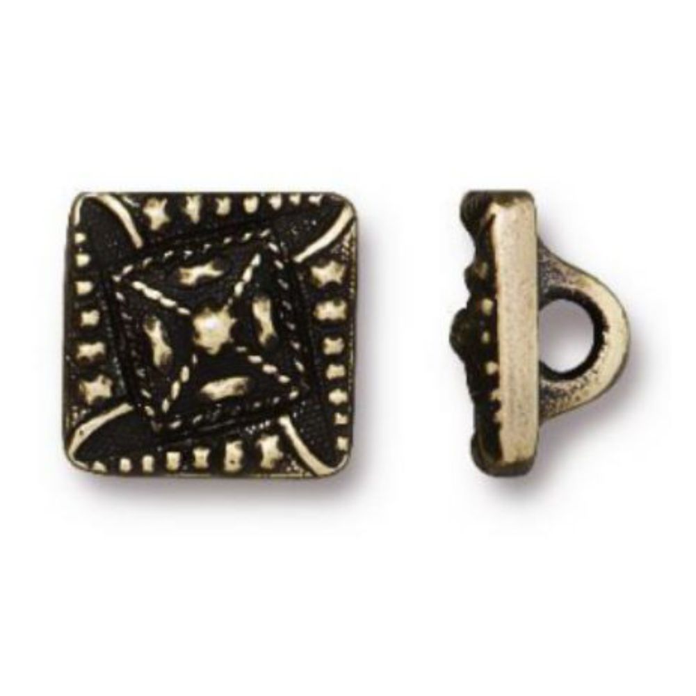 TierraCast Czech Square Button, Brass Ox