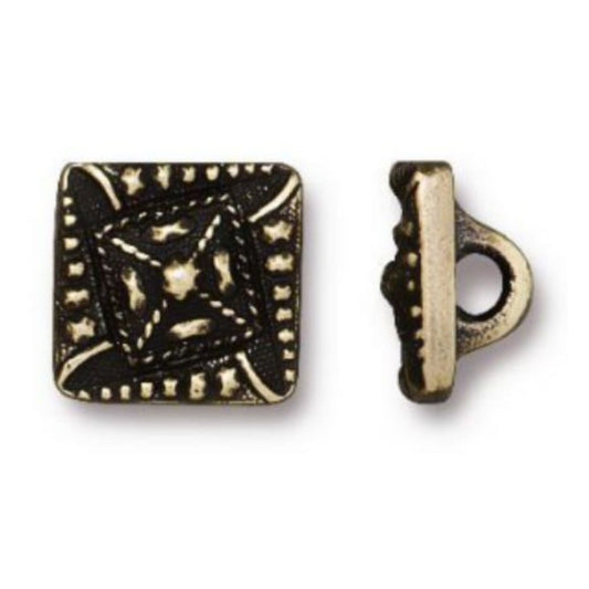 TierraCast Czech Square Button, Brass Ox