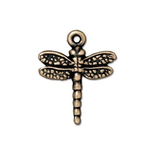 TierraCast Dragonfly Charm, Antique Gold