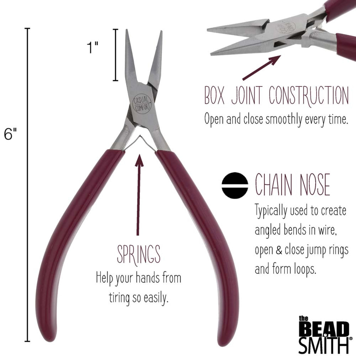 BeadSmith Chain Nose Pliers with Casual Comfort PVC Handle