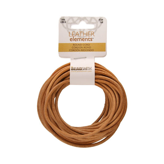 Beadsmith Natural Leather Cord 3mm 5 yd.