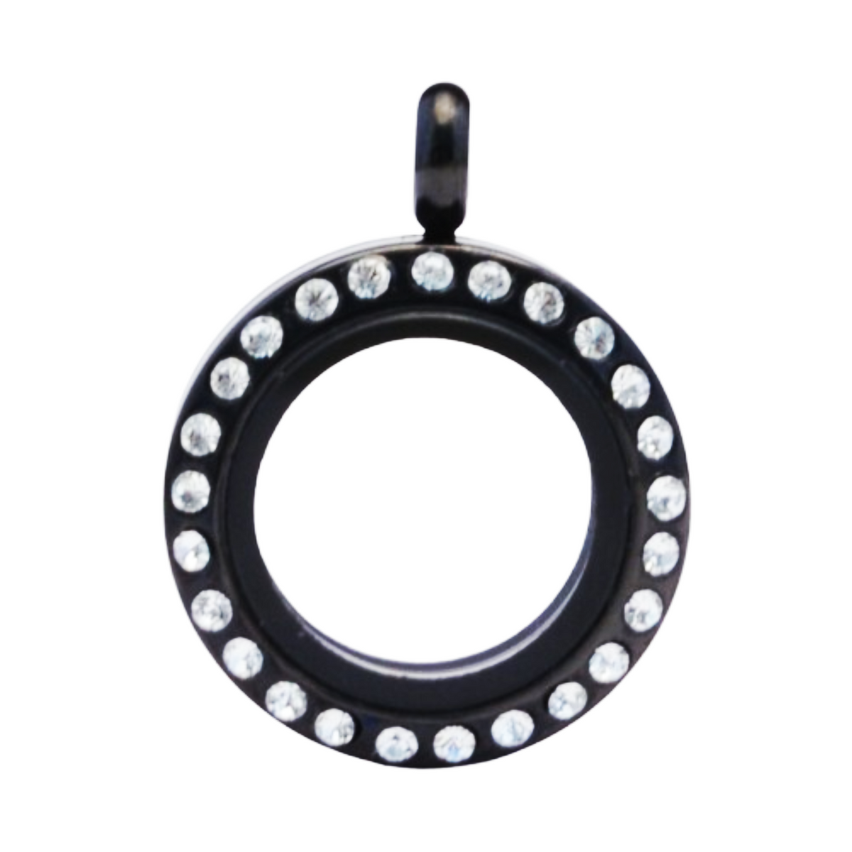 20mm Magnetic Black Stainless Steel Floating Locket with Crystals