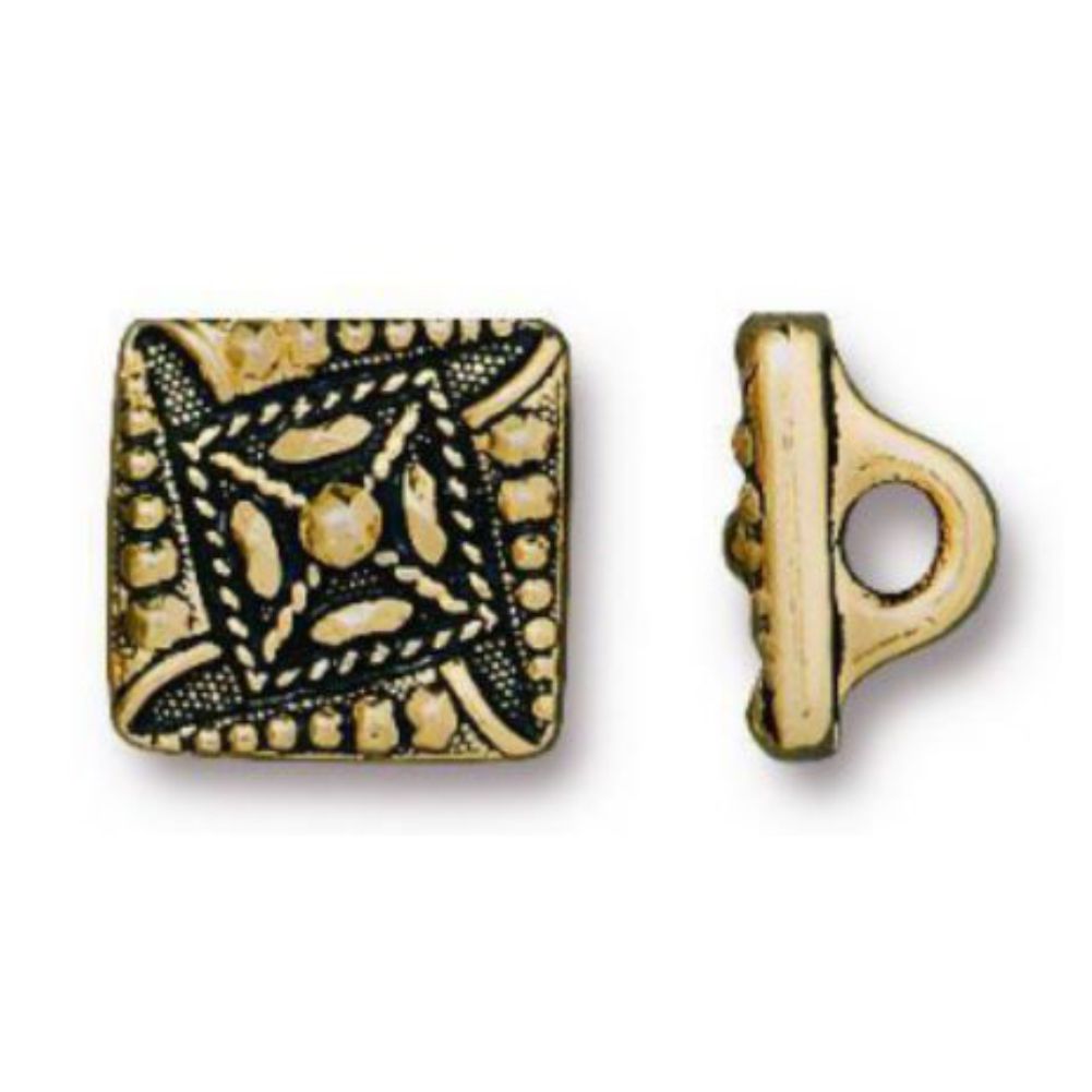 TierraCast Czech Square Button, Antique Gold