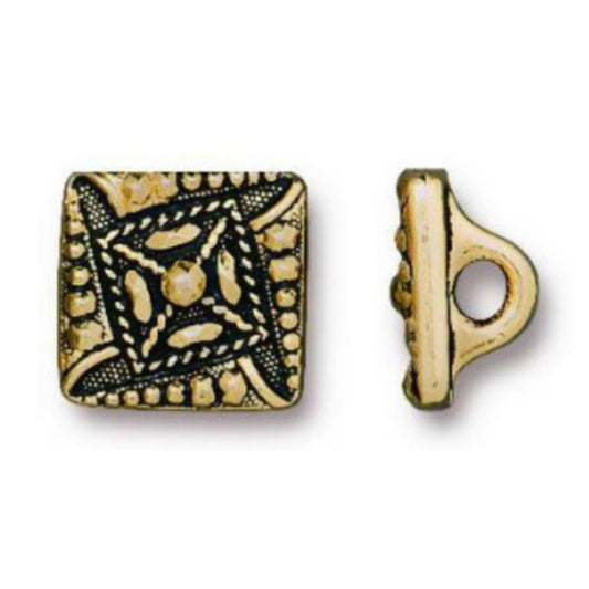 TierraCast Czech Square Button, Antique Gold