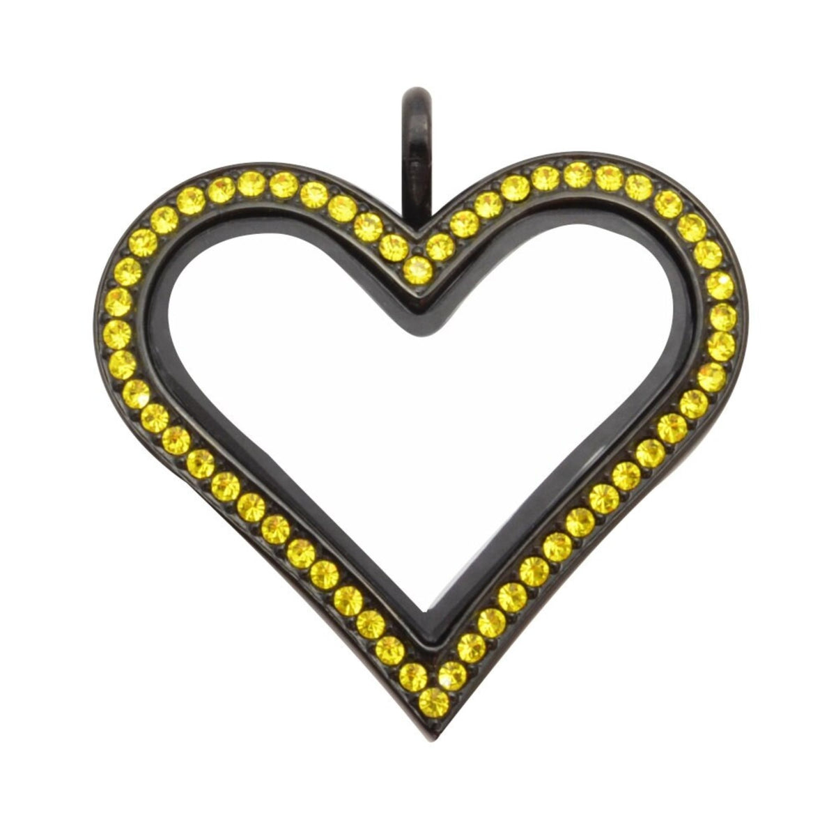 Black Heart Locket, Stainless Steel with Citrine Crystals