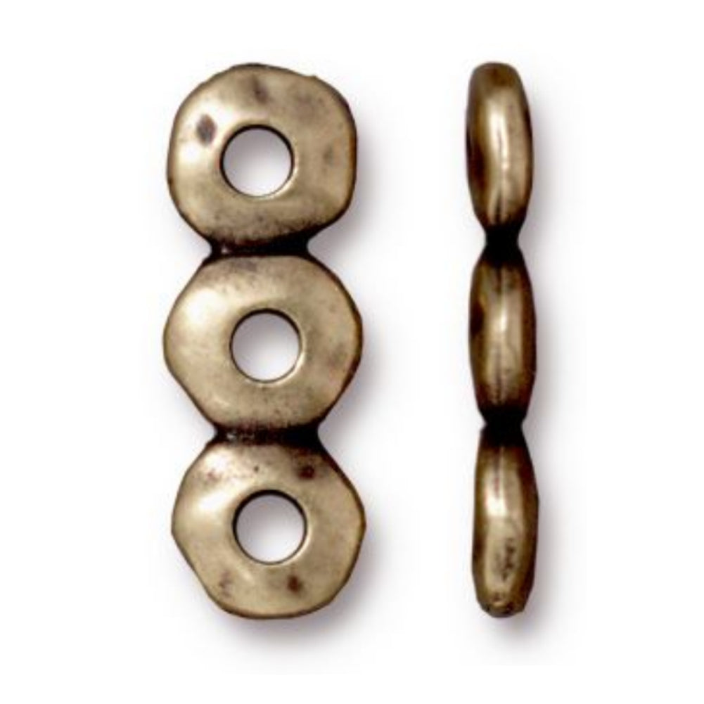 TierraCast 7mm 3-Hole Nugget Bar, Brass Ox