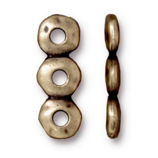 TierraCast 7mm 3-Hole Nugget Bar, Brass Ox
